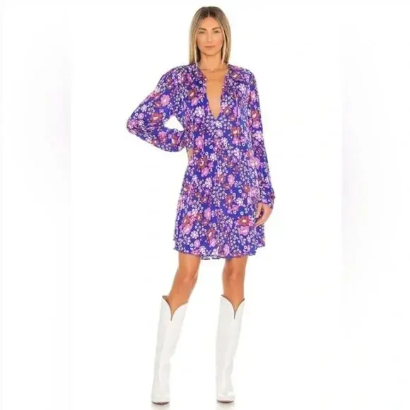 NEW $148 Free People Blue Floral Long Sleeve Boho Mini Dress - Picture 1 of 9